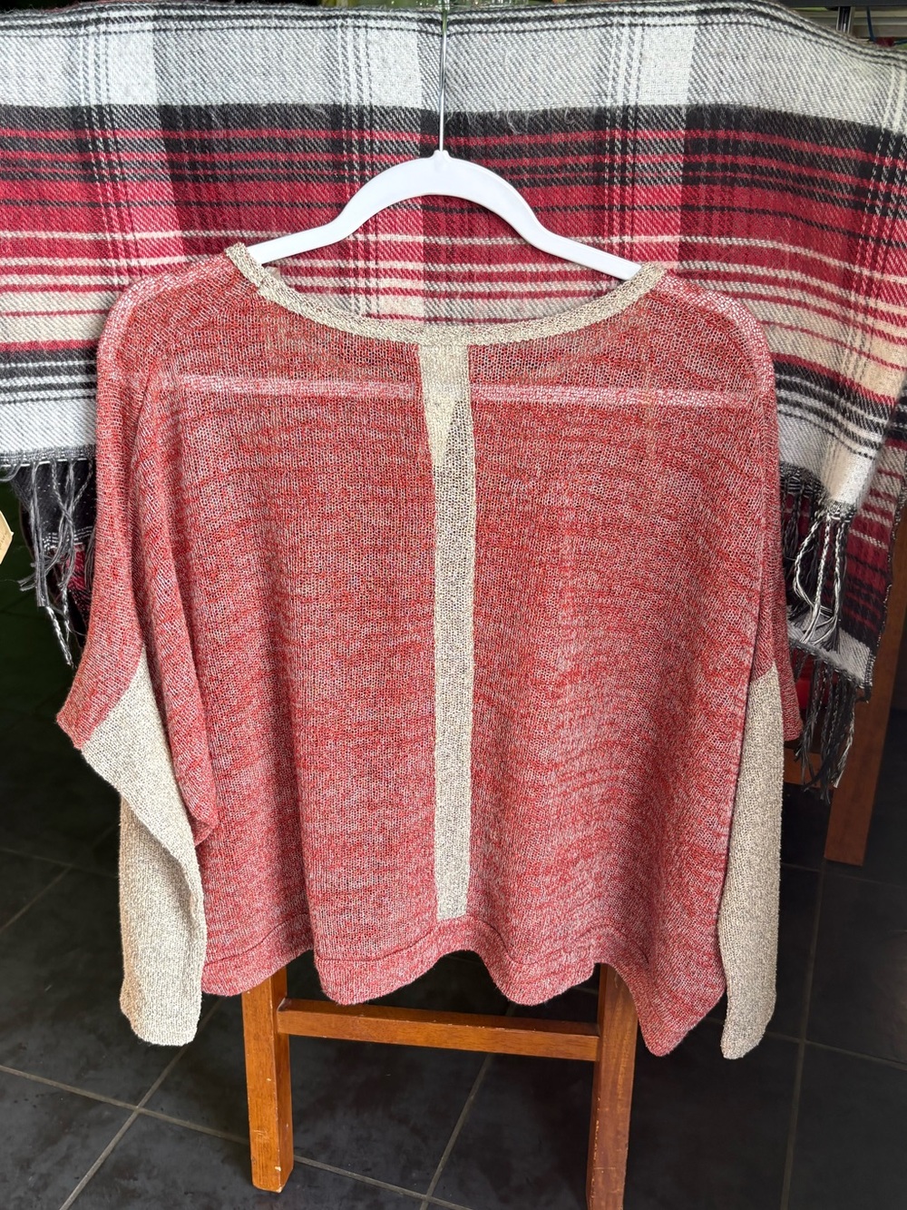 Y2K Sheer gauzy batwing two tone sweater relaxed fit boho poncho S Lagenlook - Picture 6 of 8
